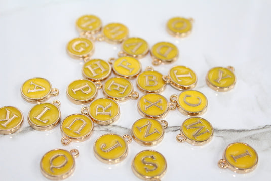 Yellow Enamel Letter Charm - Stainless Steel