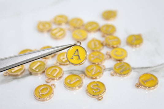 Yellow Enamel Letter Charm - Stainless Steel
