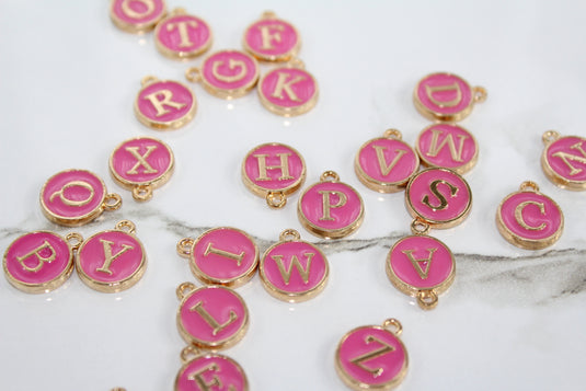 Fuchsia Enamel Letter Charm - Stainless Steel