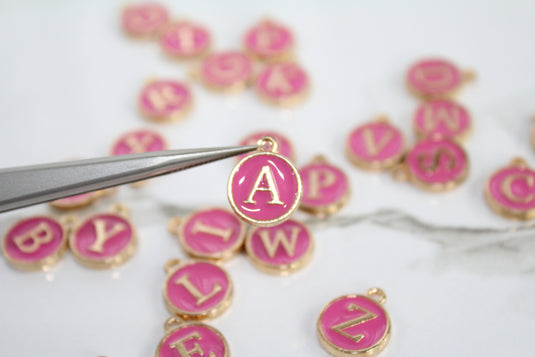 Fuchsia Enamel Letter Charm - Stainless Steel