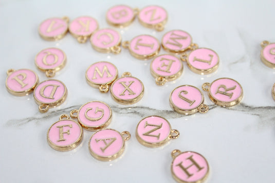 Baby Pink Enamel Letter Charm - Stainless Steel