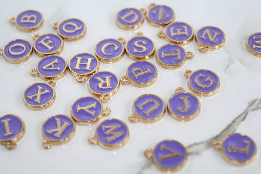 Purple Enamel Letter Charm - Stainless Steel