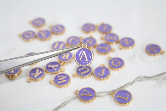 Purple Enamel Letter Charm - Stainless Steel