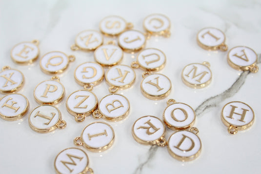 White Enamel Letter Charm - Stainless Steel