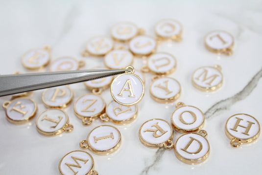 White Enamel Letter Charm - Stainless Steel
