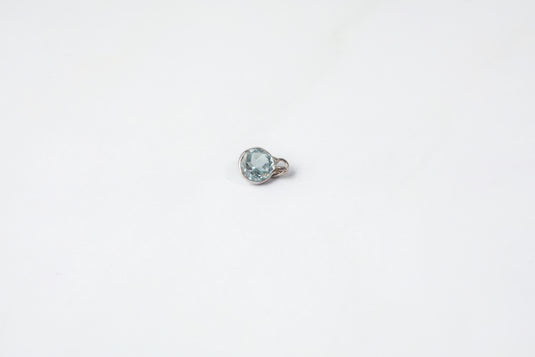 Dije de topacio azul circular de 4 mm - Oro macizo de 14 quilates (blanco)