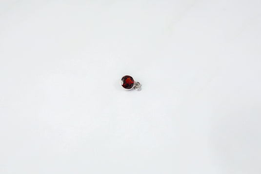 Dije de granate circular de 4 mm - Oro macizo de 14 quilates (blanco)