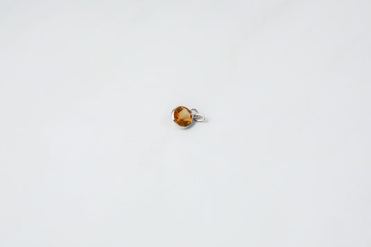 Dije de citrino circular de 4 mm - Oro macizo de 14 quilates (blanco)