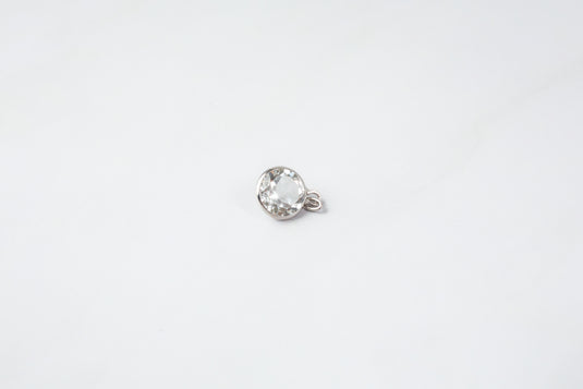 Dije de topacio blanco circular de 6 mm - Oro macizo de 14 quilates (blanco)