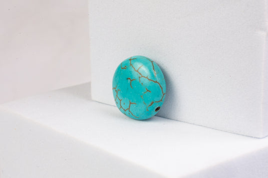 Cuenta de magnesita de línea/azul claro con forma de moneda