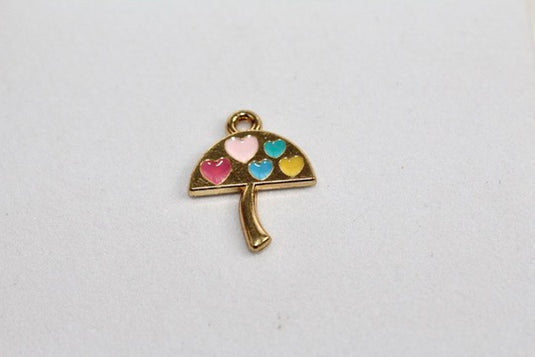 Umbrella with Hearts Charm - Gold Plated