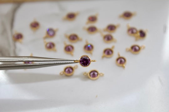 4mm CZ Amethyst Connector - 14K Gold Filled (Yellow)