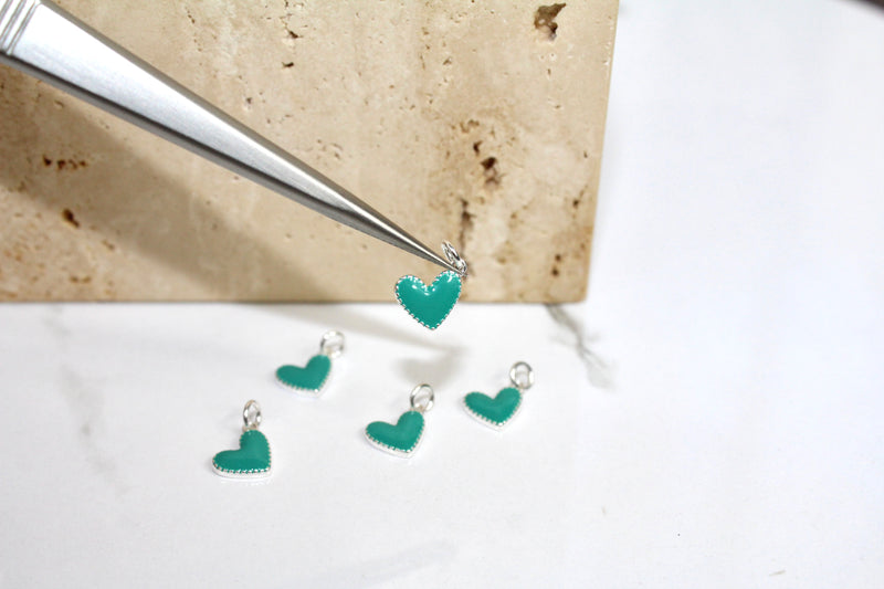 Load image into Gallery viewer, Teal Enamel Heart Charm - Sterling Silver
