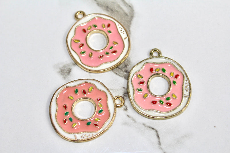 Load image into Gallery viewer, Pink Sprinkle Donut Charm- Gold Plated
