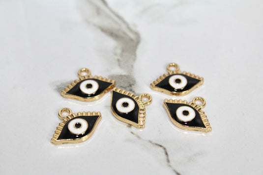 Black Evil Eye Charm - Gold Plated