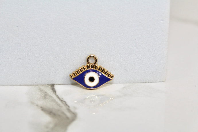 Dark Blue Evil Eye Charm - Gold Plated