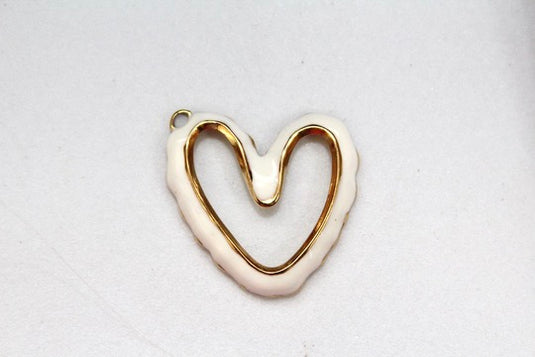 White Large Heart Charm - Gold Plated