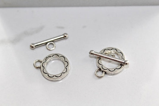 Flower Texture Toggle Clasp - Silver Plated