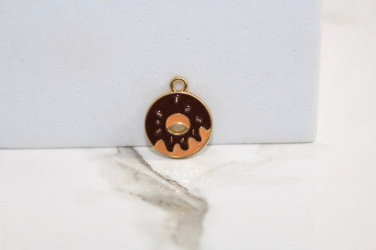 Load image into Gallery viewer, Chocolate Sprinkle Donut Charm - Gold Plated
