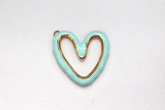 Light Blue Large Heart Charm - Gold Plated