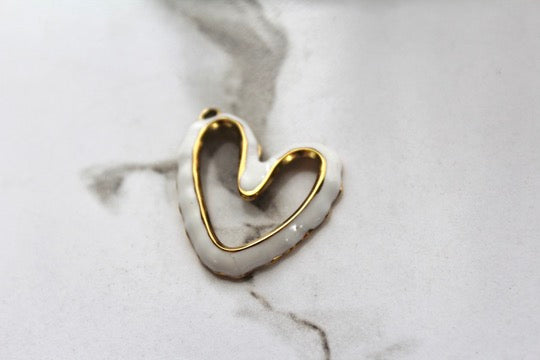 Load image into Gallery viewer, White Large Heart Charm - Gold Plated
