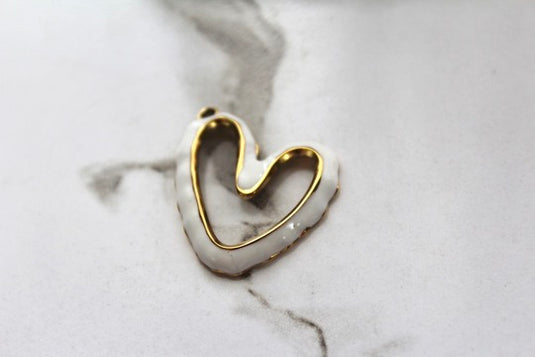 White Large Heart Charm - Gold Plated