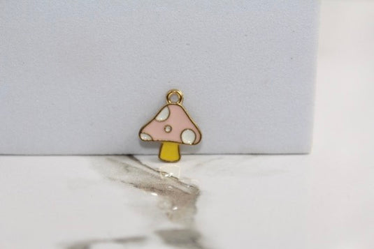 Pink Mushroom Charm - Gold Plated