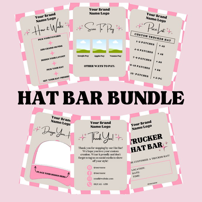 Hat Bar Bundle Signage Bundle - Pink Checkered