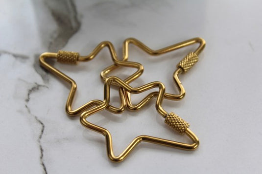 Asymmetrical Star Textured Carabiner - Gold Plated