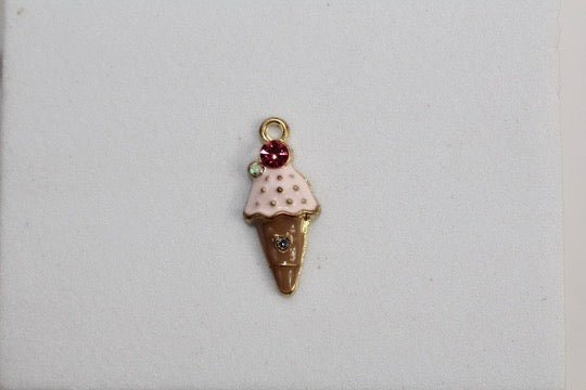 Jeweled Pink Ice Cream Cone - Gold Plated