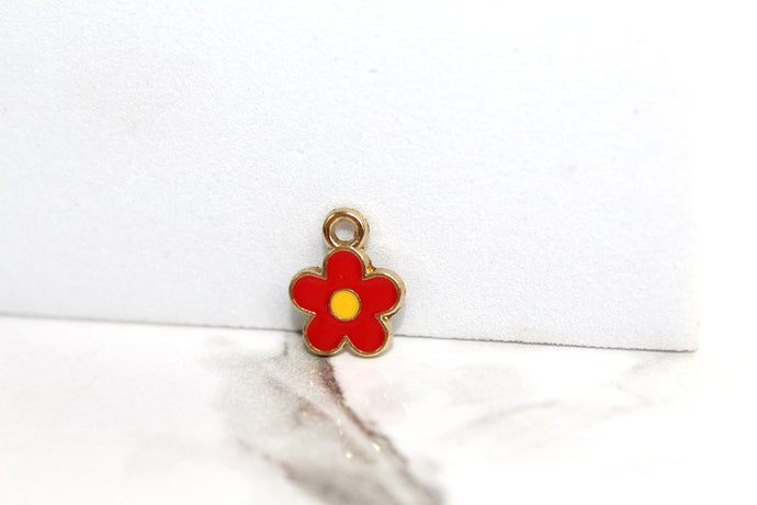 Red Daisy Charm - Gold Plated