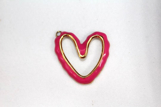 Pink Large Heart Charm - Gold Plated