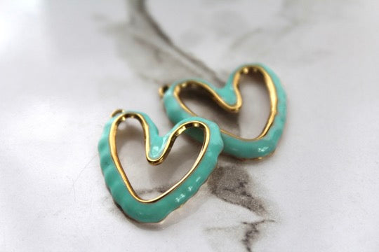 Load image into Gallery viewer, Teal Large Heart Charm - Gold Plated
