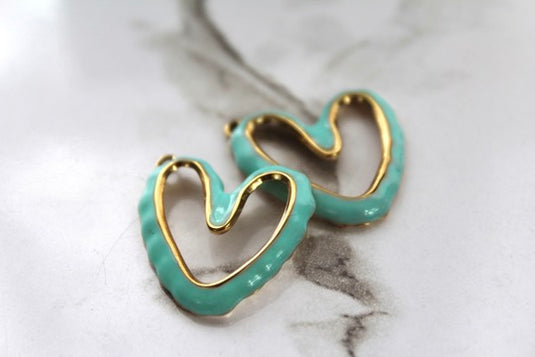 Teal Large Heart Charm - Gold Plated