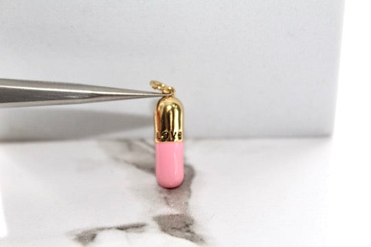 Load image into Gallery viewer, Pink Pill Charm - Gold Plated
