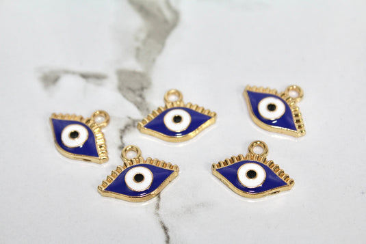 Dark Blue Evil Eye Charm - Gold Plated