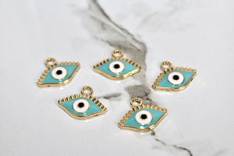 Load image into Gallery viewer, Light Blue Evil Eye Charm - Gold Plated
