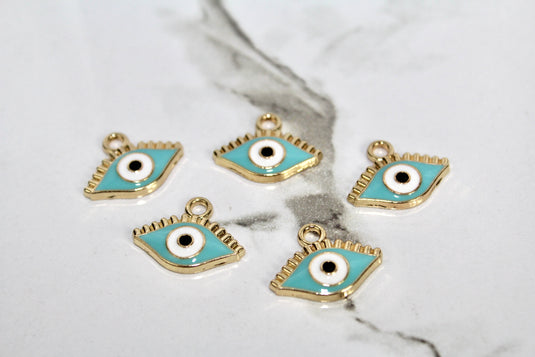 Light Blue Evil Eye Charm - Gold Plated