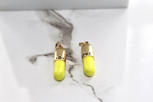 Yellow Pill Charm - Gold Plated