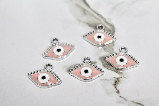 Pink Evil Eye Charm - Silver Plated