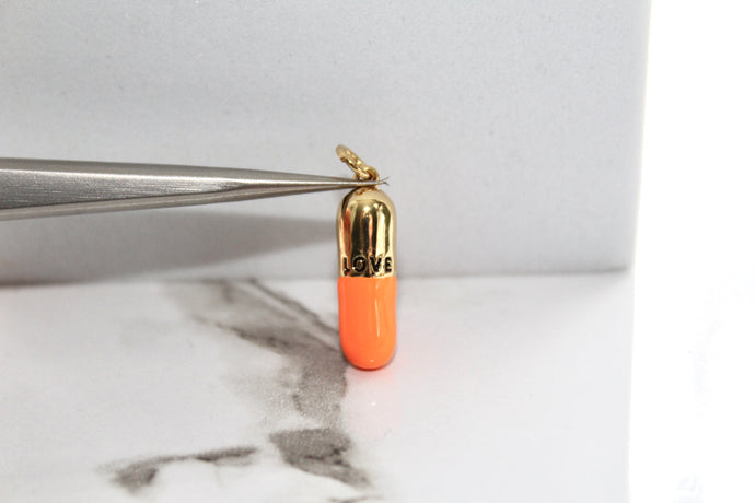 Orange Pill Charm - Gold Plated