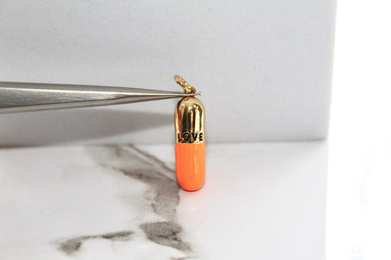 Load image into Gallery viewer, Orange Pill Charm - Gold Plated
