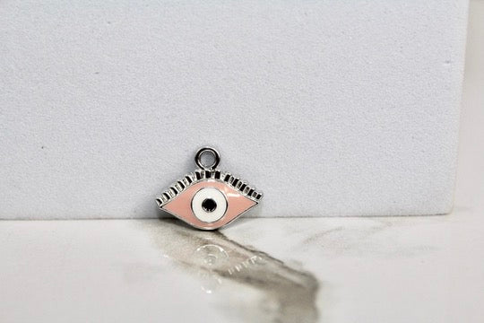 Pink Evil Eye Charm - Silver Plated