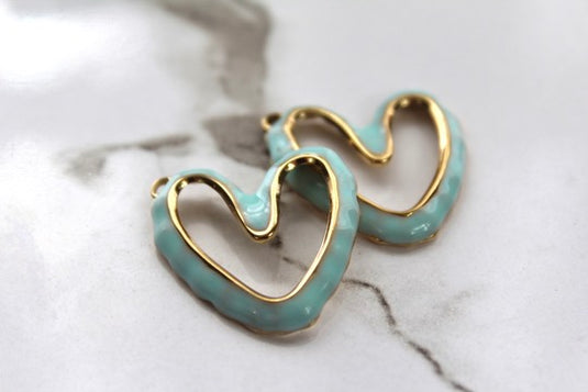 Light Blue Large Heart Charm - Gold Plated