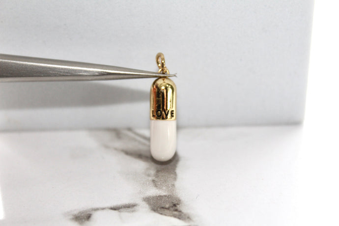 White Pill Charm - Gold Plated