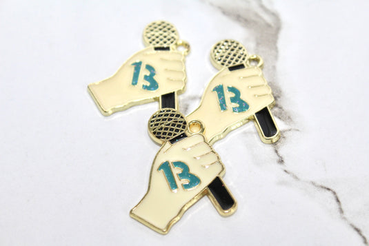 13 Microphone Hand Charm - Gold Plated