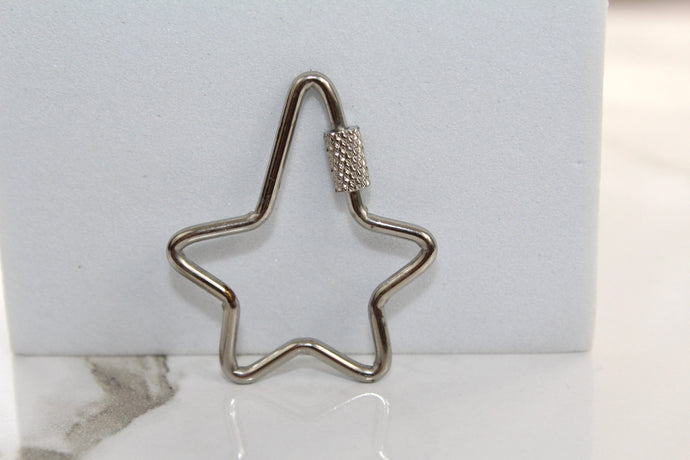 Asymmetrical Star Textured Carabiner - Silver Plated