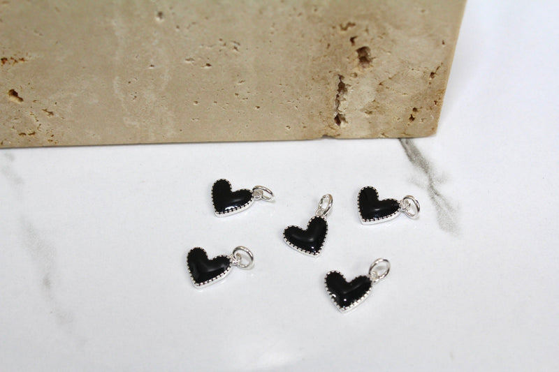 Load image into Gallery viewer, Black Enamel Heart Charm - Sterling Silver
