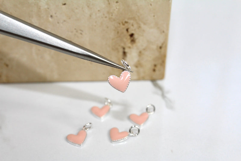 Load image into Gallery viewer, Pink Enamel Heart Charm - Sterling Silver
