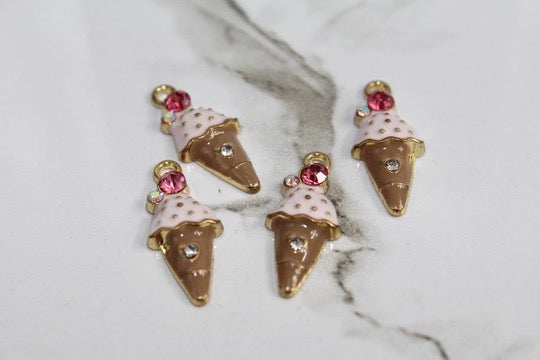 Load image into Gallery viewer, Jeweled Pink Ice Cream Cone - Gold Plated
